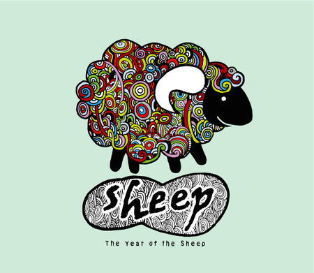 Hipster Doodle Funny sheep,Hand drawing style.Vector illustration.のイラスト素材