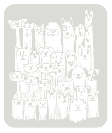hand drawn doodle Funny Dogs Set, Vector illustration.のイラスト素材