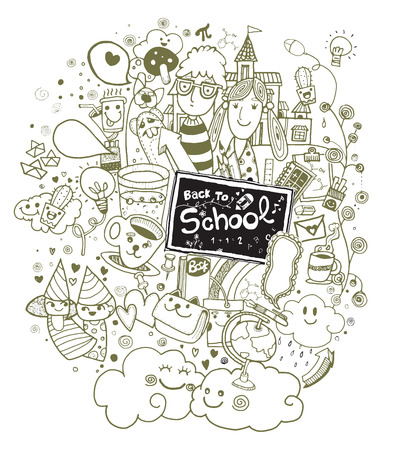 Hipster hand drawn Back to school doodle set,drawing style.Vector illustration.のイラスト素材