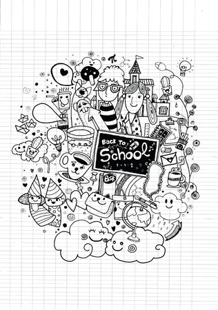 Hipster hand drawn Back to school doodle set,drawing style.Vector illustration.のイラスト素材