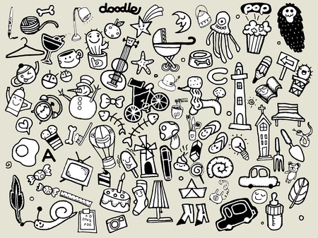 Hand drawn Big Vector Doodle Icons Universal Set- design element,Vector illustration.のイラスト素材