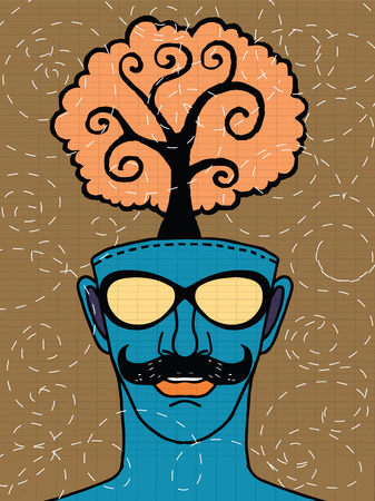Hipster hand drawn human head with treeのイラスト素材