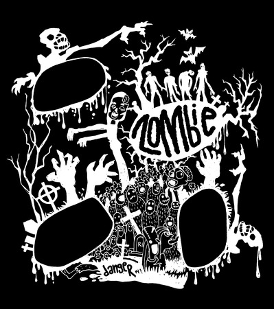 Vector illustration of Zombies and cute hand-drawn collection Vector illustration.のイラスト素材