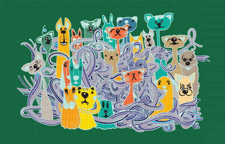 Hipster Pet doodles Background,drawing style.Vector illustration.のイラスト素材