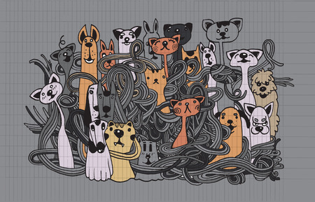 Hipster Pet doodles Background,drawing style.Vector illustration.のイラスト素材