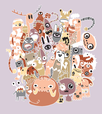 Halloween doodle ,Modern sketchy style image of   Monsters and cute alien friendly, cool, cute hand-drawn monsters collection Vector illustration.のイラスト素材