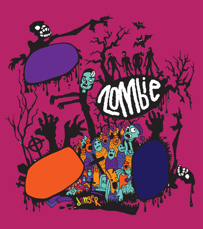 Halloween doodle ,Modern sketchy style image of   Zombies and cute hand-drawn collection Vector EPS 10 illustration.のイラスト素材