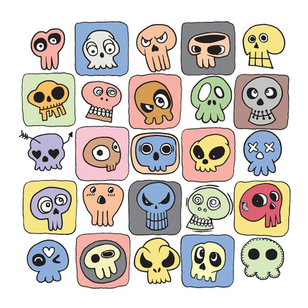 Hand drawn Skulls doodles vector set. Vector illustrationのイラスト素材