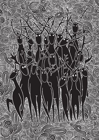 Hand-Drawn Evill with horns .Vector Illustrationのイラスト素材