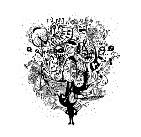 Monster band playing music hand drawn style ,Vector illustration.のイラスト素材