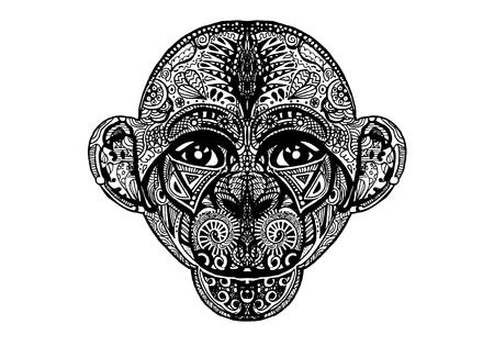Hand drawing Monkey head avatar, Chinese zodiac sign,silhouette isolated,hand drawn portrait year of the monkey,Vector Illustrationのイラスト素材