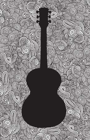 Hand drawing Doodle acoustic guitar,Flat Design.Vector illustrationのイラスト素材