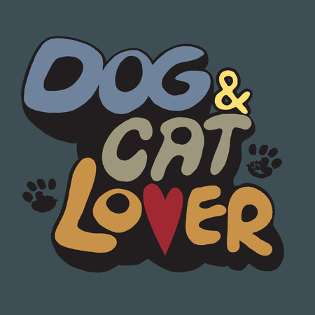 Hand drawing Doodle Dog and Cat  Text With Paw Print.Vector illustrationのイラスト素材