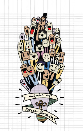 Hand drawing Group of success businessmen group, sketch for your design. Vector illustrationのイラスト素材