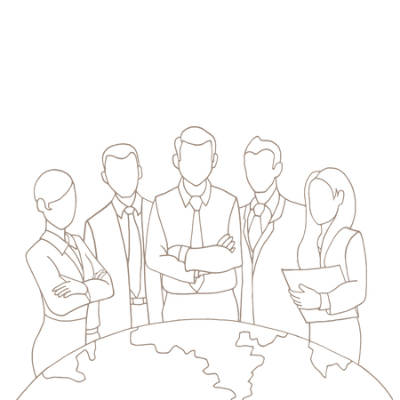 Hand drawing Successful Team Leader. A team of Successful executives led by a great and leader.Vector illustration.のイラスト素材