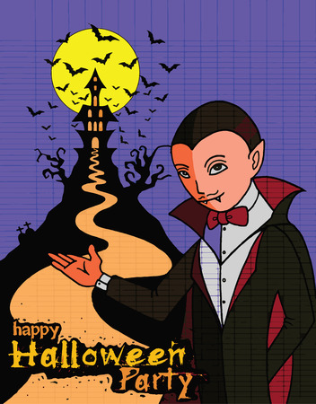 Hand Drawn of Halloween party poster,invitation with Draculaのイラスト素材