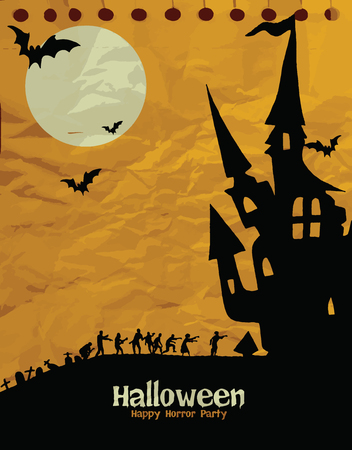 Hand Drawn of Happy Halloween design background,Flat Design Vector illustration.の写真素材