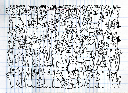 Hand drawing doodle dogs group,Flat Design Vector illustration.のイラスト素材