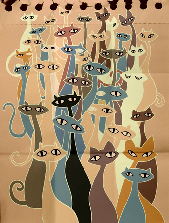 Hand drawing doodle cats evil group,Flat Design Vector illustration.のイラスト素材
