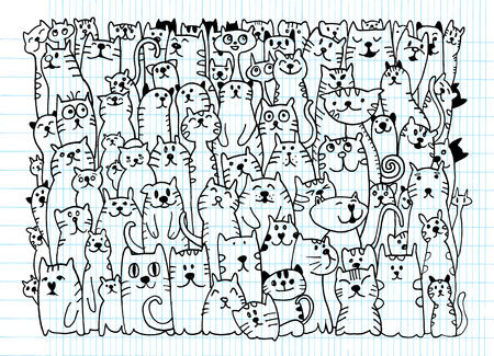 Hand drawing doodle dogs group,Flat Design Vector illustration.のイラスト素材