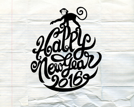 Hand drawing Doodle of happy new year. Vector illustration.のイラスト素材