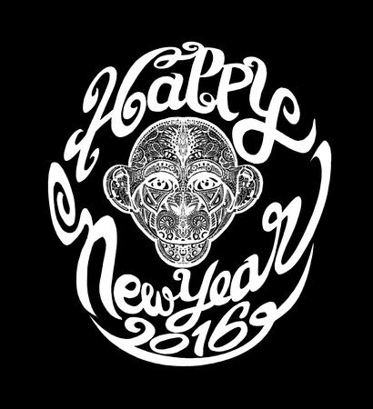 Hand Drawn Vector Illustration of  Year of the Monkey 2016 - hand-lettering. New Year Handmade vector calligraphyのイラスト素材