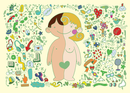 Men and Women elements,doodle set,drawing style.Vector illustration.のイラスト素材