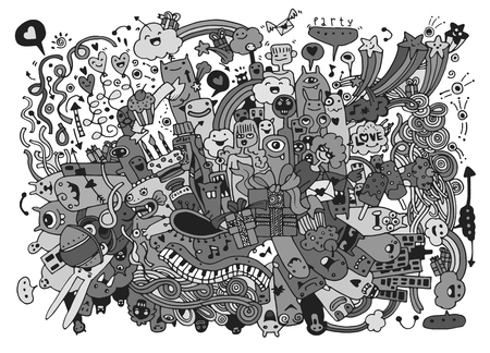 Hand Drawn of Doodle party background . Vector Illustrationのイラスト素材