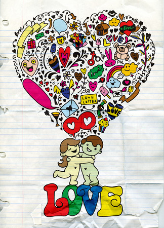 Hand Drawn Cute doodle couple,Flat Design Vector illustration.のイラスト素材