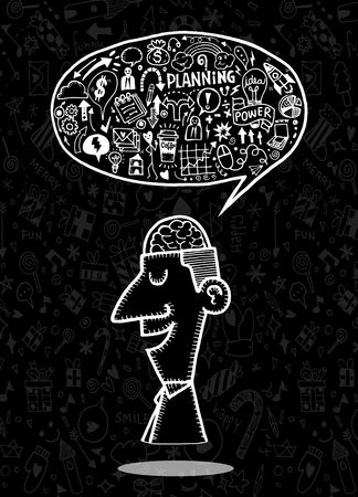 Hand Drawn of Business man thinking.Doodle style,Flat Design Vector illustrationのイラスト素材