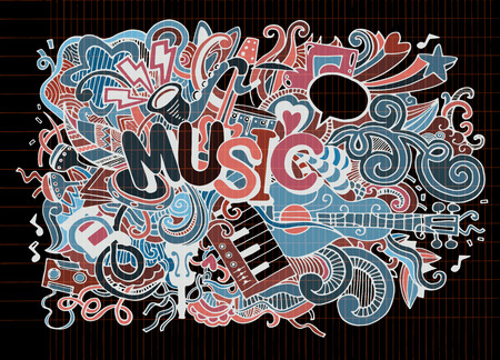 Abstract Music Background ,Collage with musical instruments.Hand drawing Doodle,vector illustration.のイラスト素材