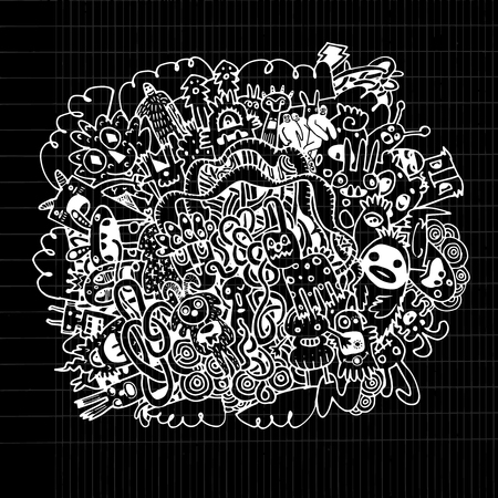 Hipster Hand drawn Crazy doodle Monster ,drawing style.Vector illustration.のイラスト素材