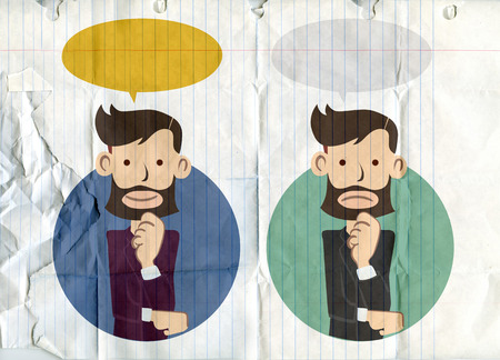 Businessman standing and thinking.get idea in think bubbleのイラスト素材