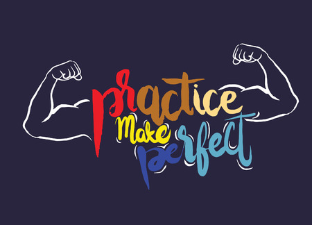 Practice makes perfect print,strong arm. Modern brush lettering style,Typographic poster.vector illustrationのイラスト素材