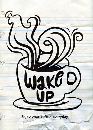 wake up.Lettering on coffee cup shape set. Modern calligraphy style quote about coffee .vector illustrationのイラスト素材