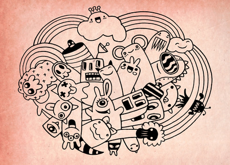 Hipster Hand drawn Crazy doodle Monster City,drawing style.Vector illustration.のイラスト素材