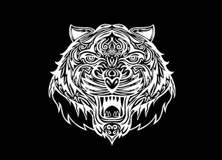 Hand drawn Tiger head Tattoo.psychedelic tiger isolated, Vector illustration.のイラスト素材
