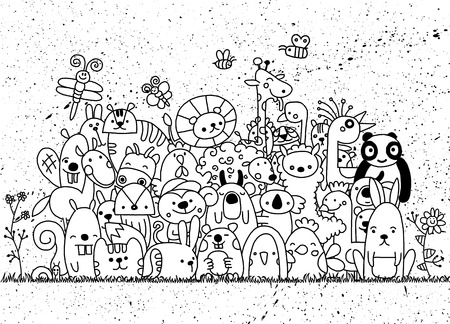 Hand Drawn Vector Illustration of Doodle funny animal, illustrator line tools drawing,Flat Designのイラスト素材