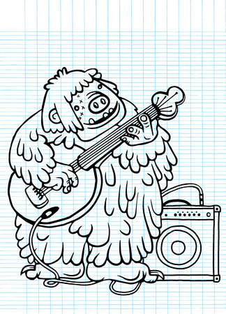 rock monster , playing rock electric guitar near an amp. character design. typographic rock design - vector illustrationのイラスト素材