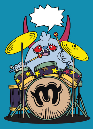 rock monster drummer ,playing drum. character design. typographic rock design - vector illustrationのイラスト素材