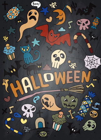 doodle halloween holiday ,background design concept,vector illustrationのイラスト素材