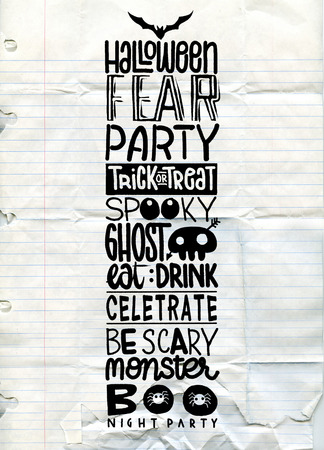 Vector illustration of Doodle Halloween words and icons background ,Hand drawing Doodleのイラスト素材