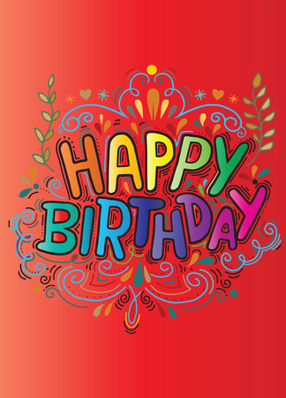 Birthday card design vintage style template,Vector illustration of Doodle  background ,Hand drawing Doodleのイラスト素材