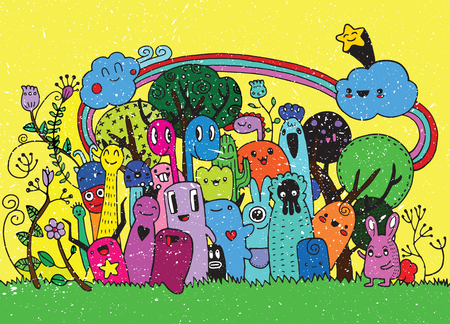 Hipster Hand drawn Crazy doodle Monster City,drawing style.のイラスト素材