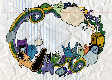 Crazy monster Social with copy space,doodle drawing style.のイラスト素材
