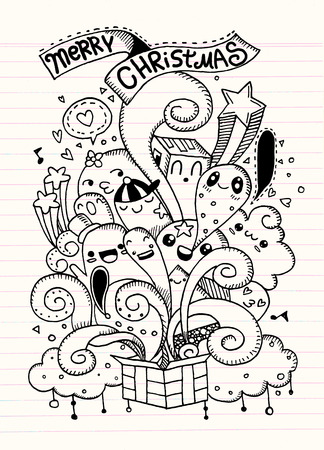 Hand drawing cartoon character,Merry christmas .Doodles vector illustrationのイラスト素材