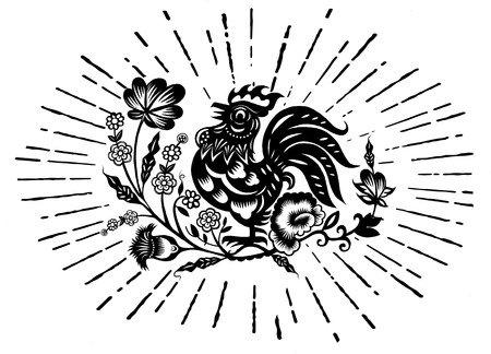 Hand Drawn Vector Illustration of Zodiac Sign for Year of Rooster ,Chinese traditional designのイラスト素材