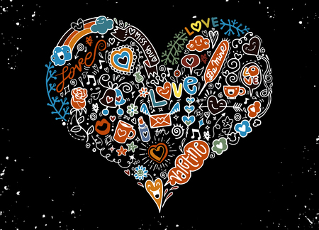 sketchy love and hearts doodles, vector illustration,Valentines conceptのイラスト素材
