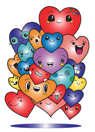 Crowd of funny heart, doodle background for your designのイラスト素材