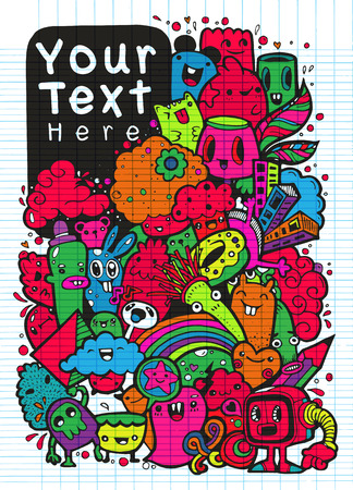 Hipster Hand drawn Crazy doodle Monster City,drawing style.Vector illustrationのイラスト素材